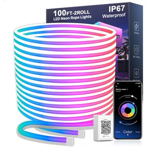 Nexillumi 100FT Neon LED Rope Lights IP67 Waterproof LED Lights for Bedroom Flexible LED Light Strip with Remote and APP Control RGB Lighting Strip for Indoors Outdoors Bedroom Room Home Decor