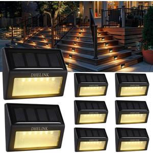 8 Pack Solar Deck Lights Outdoor Waterproof, 6 LED Solar Step Lights, Warm White Auto On/Off Solar Powered Lights for Stairs, Fence, Yard, Patio, Walkway & Garden