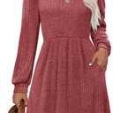 OFEEFAN Womens Knit Sweater Dress with Pockets Square Neck Long Sleeve Dresses (S)