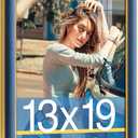 13x19 Velvet Picture Frame, Navy Blue 13x19 Velvet Photo Frame with Vintage Gold Border, 13 by 19 Poster Frame with HD Real Glass Horizontal & Vertical Display for Tabletop and Wall Decor (1 Pack)