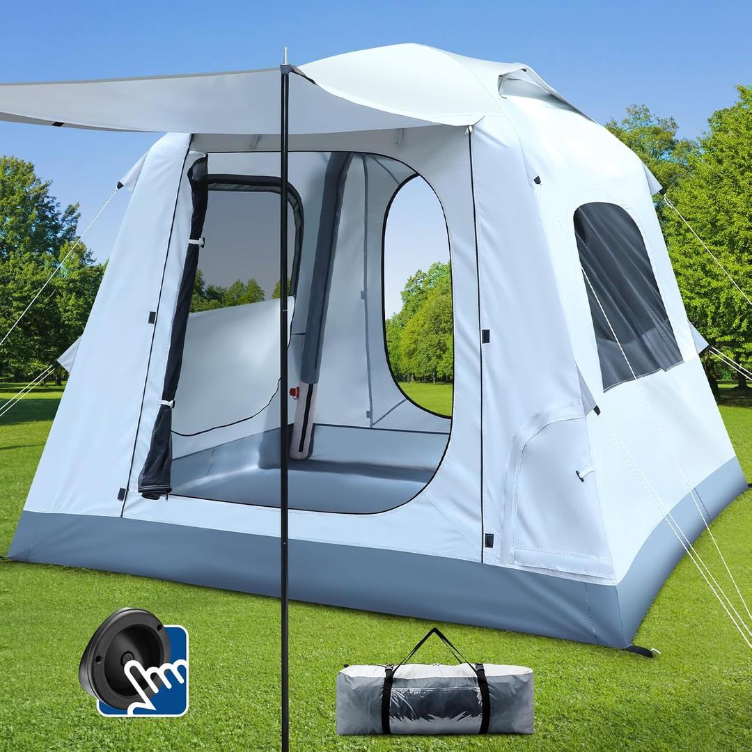 Quick Inflatable Camping Tent 3-4 Person Glamping Outdoor Air Blow Up Tents, Easy Set up,Rainfly & Waterproof Inflatable House Tent for Adults, Large, 82.68"L x 82.68"W x 68.9"H