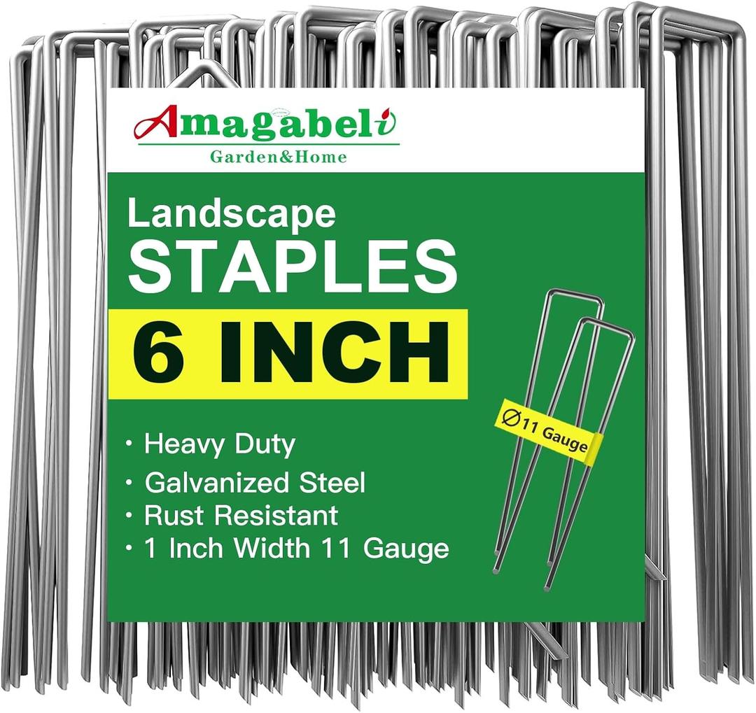 AMAGABELI GARDEN & HOME 200 Pack Galvanized Landscape Staples 6 Inch 11 Gauge Garden Staples Garden Stakes Plant Cover Stakes U-Shaped Landscape Stakes Landscape Pins for Weed Barrier Fabric