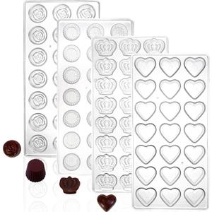 ZEAYEA 4 Pack 87 Grids Polycarbonate Chocolate Mold, Candy Making Mold, DIY Mold Cookie Tray for Mousse Jelly Candy Chocolate, Cup, Heart, Rose, Crown Shape