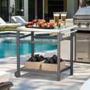 TORVA Outdoor Prep Grill Carts, 303 Stainless Steel Tabletop with High Load Capacity Portable BBQ Table, HDPE Durable Frame 2-Tier Storage Cart, Grey