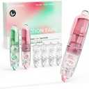 Four Candies Refillable Retractable White Correction Tape, 2PCS White Cute Smooth Push Pull Out Tape with 4 Extra Refills, Pen Shaped Applicator for School Office Supplies (Pink Green)