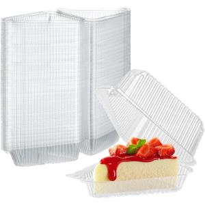 200 Pcs Transparent Cake Slice Containers Plastic Containers with Lids 5 Clear Medium Hinged Lid Cheesecake Pie Container Disposable to Go Box Food Containers for Take Out Packaging