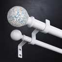 White Double Curtain Rod 72 to 144 Inch, Decorative Extra Long Dual Curtain Rod with Mosaic Glass Crystal Ball Finial, 1 Inch Adjustable Heavy Duty Cute Coastal Drapery Rods for Girls Room