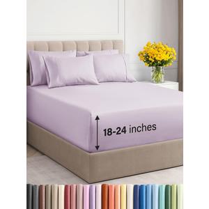 Extra Deep King Sheet Set - 6 Piece Breathable and Cooling Sheets - Hotel Luxury Bed Sheets Set - Easy Fit - Soft, Wrinkle Free and Comfy Sheets Set - Light Lavender Sheet Set with Extra Deep Pockets