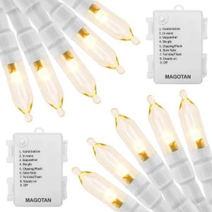 MAGOTAN Battery Operated Christmas Lights - 16ft 50 LED String Lights with Timer, Waterproof, Warm White, 2 Pack for Indoor/Outdoor Wedding Party, Home, Garden