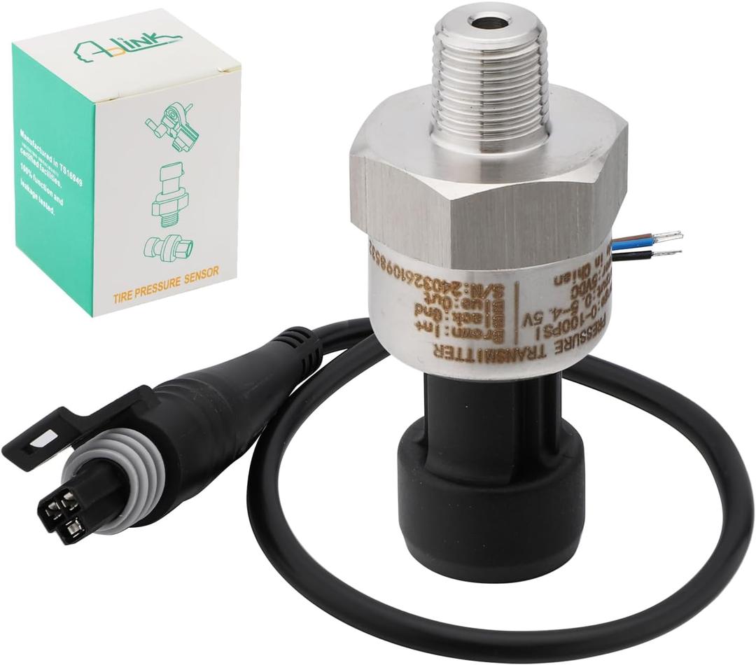 100 PSI Pressure Transducer Sender Sensor with 1/8" -27 NPT 316 Stainless Steel Thread and Harness Connector for Oil Fuel Air Water Pressure