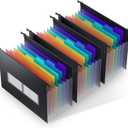 ThinkTex Plastic Expanding Hanging File Folders, 7 Innovative 1.2" Accordian Pockets, Large Capacity, Multi-Color Tabs, Letter Size for Filing Cabinet - 3 Packs