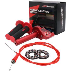 JFG RACING Motorcycle Throttle Assembly,7/8" 22mm Quick Twist Throttle Grips With Throttle Cable Aluminum Alloy Universal For CRF50 KLX SSR TTR 110 125 150 200 250cc Dirt Pit Bike ATV Mini Bike Red (Normal)