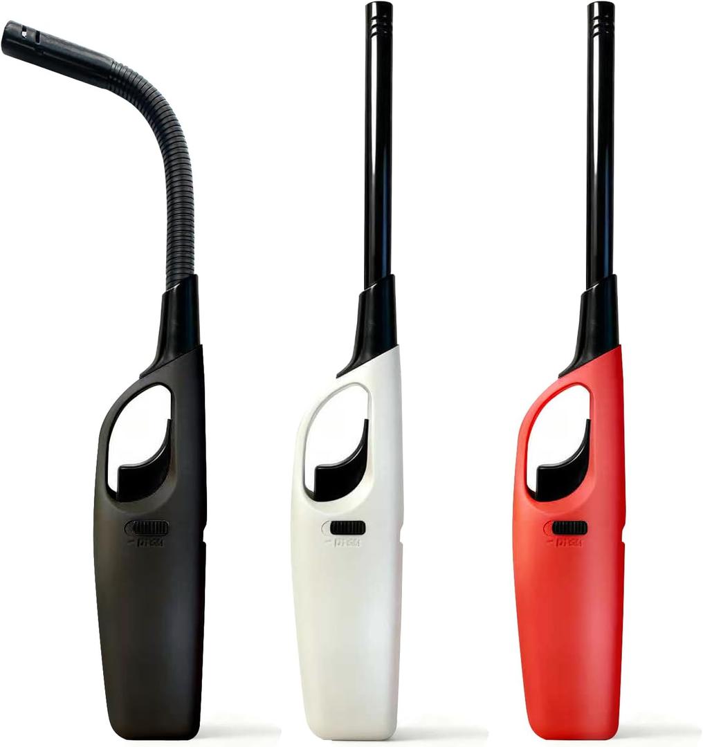 Refillable Butane Candle Lighters, 3 Pack Multi-Purpose Reusable Lighter with Soft Flame for Candle Camping Fireplace Party BBQ Grill(No Fuel)