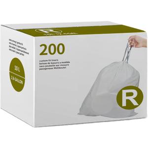 Code R 200 Count Drawstring Trash Bags | 1.2 Mil Garbage Can Liners 2.6 Gallon / 10 Liter Heavy Duty White Drawstring Garbage Liners