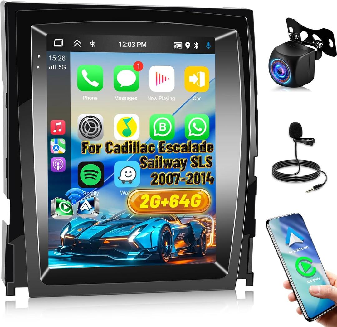 [2+64] Volxcereo Car Radio for Cadillac Escalade Sailway SLS 2007-2014, 9.7 inch Vertical Android Touchscreen Stereo with Carplay & Android Auto, GPS Maps/WiFi/Bluetooth/SWC/FM/RDS
Brand: Volxcereo