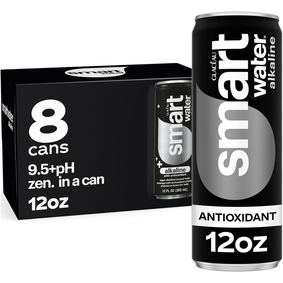 smartwater Alkaline with Antioxidant Water Cans, 12 fl oz, 8 Pack (BBD 02/09/26)