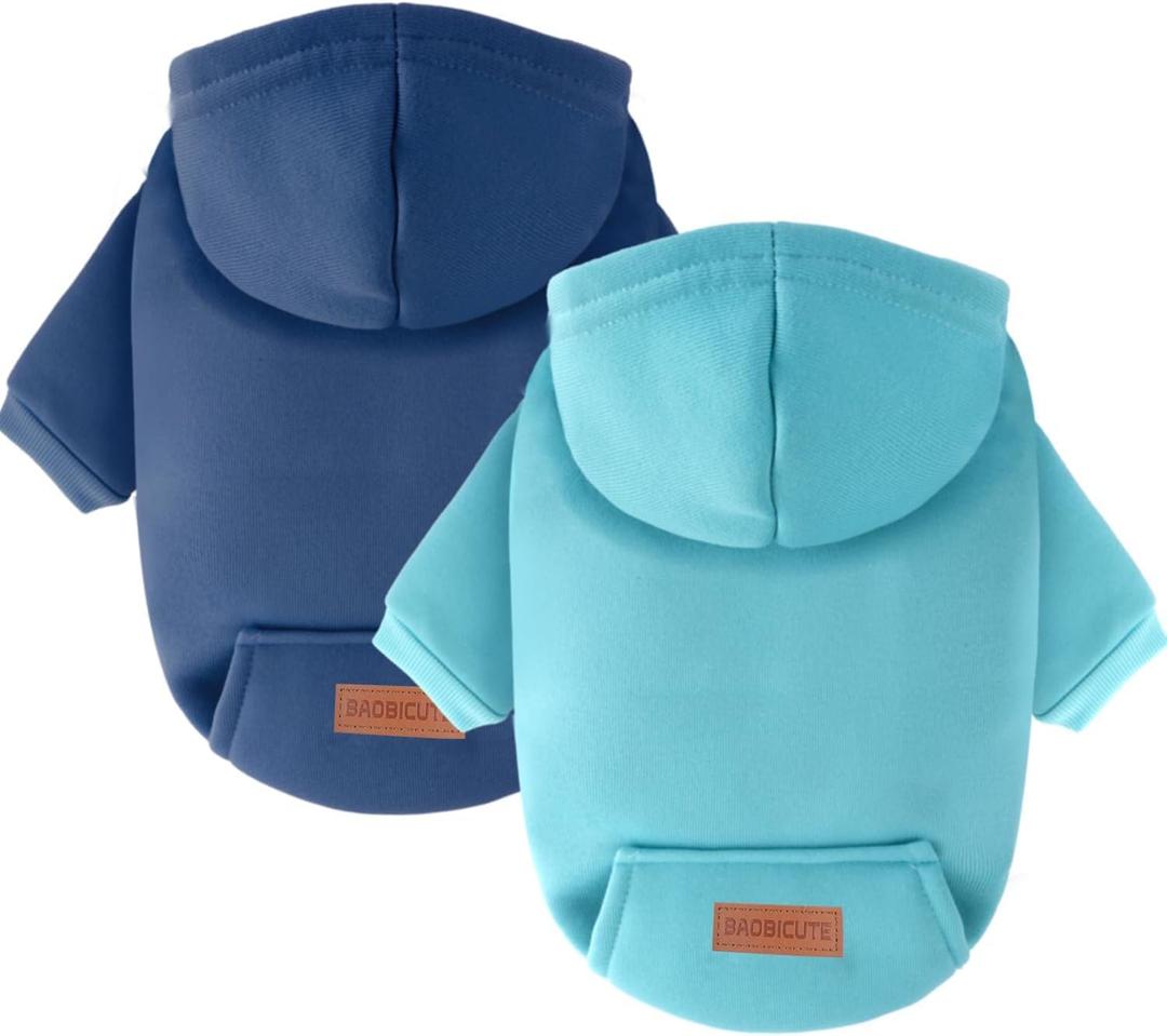 2 Pack Dog Hoodie Warm Hood Dog Sweater Cold Weather Small Dogs Sweatshirt Comfort Pet Clothes for Small Medium Dogs with Pockets Cats Chihuahua Clothes for Male Female Girl Boy Sporty Daily Wear, XS (Back: 7.5", Chest: 12.6"), Navy+Blue