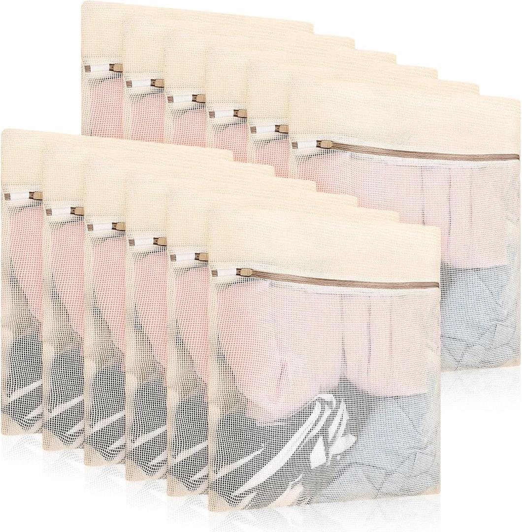 12 Pcs Large Organic Cotton Mesh Laundry Bags Breathable Mesh Machine Washing Bag for Delicates Lingerie Garments Pants Shoes Travel Storage(15.8 x 19.7 Inch)