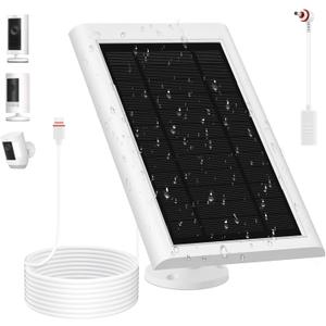 Solar Panel for Ring Camera(2nd Generation) Dustproof Waterproof 5W Solar Panel with 10FT/3M Long Cable for Stick Up & Pro Spotlight Cam Battery for Security Camera 1 Pack (White Grey)