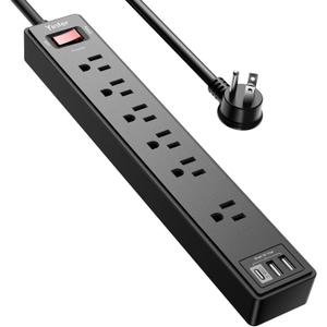 6Ft Power Strip Surge Protector - Yintar Extension Cord with 6 AC Outlets and 3 USB Ports for for Home, Office, Dorm Essentials, 1680 Joules, ETL Listed, (Black) (6 Outlets, Black)