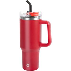 OGGI 40 oz Tumbler with Handle, Straw & Lid - Big Water Bottle, Travel Coffee Mug, Stainless Steel Vacuum Insulated Thermal Cup for Hot Cold Beverages, Cold for 24Hrs & Hot for 12Hrs - Red