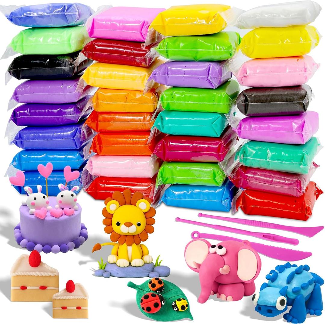 Air Dry Clay - 32 Colors Modeling Clay Kit with 3 Sculpting Tools,Safe & Non-Toxic,DIY Magic Gifts Toys for Boys,Girls,Kids