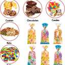 6 x GOMANCHE Easter Cellophane Candy Bags, 100pcs Easter Treat Bags with 100pcs Gold Twist Ties, Easter Candy Goodie Treat Bags for Kids Easter Party Favor Supplies