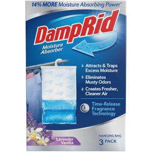 DampRid Lavender Vanilla Hanging Moisture Absorber, 16 oz., 3 Pack - Eliminates Musty Odors for Fresher, Cleaner Air, Ideal Moisture Absorbers for Closet, Blue, Small