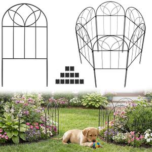 Small Garden Fence Animal Barrier, Decorative Garden Fence 24in(H) x 6ft(L), 6 PCS Rustproof Metal Fences Panel, Arch Black No Dig Fences, Rabbit and Dog Border Fencing for Flower Bed, Patio
