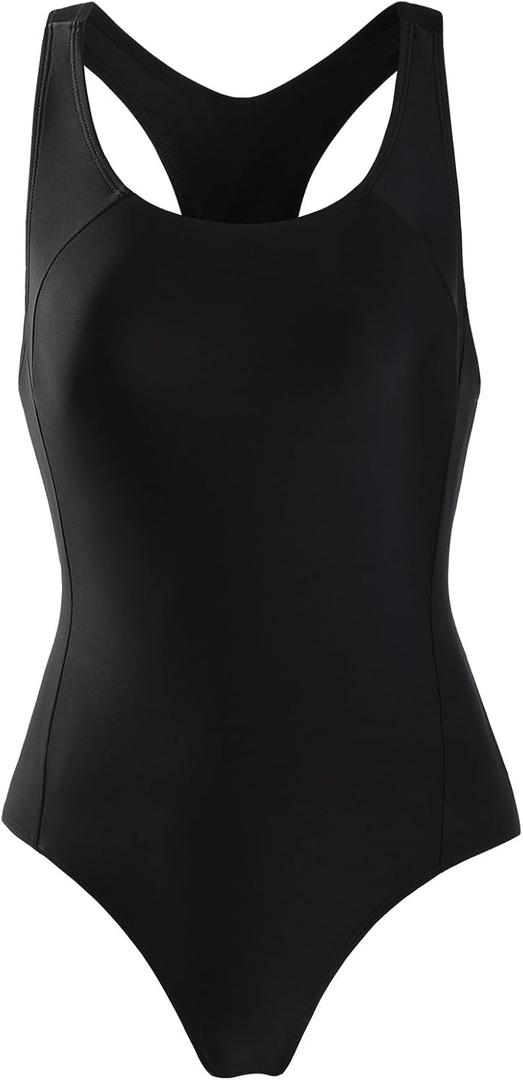 BELEROY Girls' Swimsuit One Piece Swimming Suits Flyback Swimwear for Practice(Black,8)