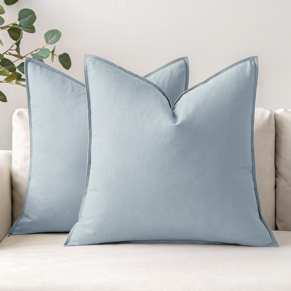MIULEE 24x24 Inch Pack of 2 Decorative Linen Pillow Covers Boho Farmhouse Modern Soft Accent Euro Shams Throw Pillows for Bed Neutral Cushion Covers Sofa Couch Living Room Home Decor, Coastal Blue