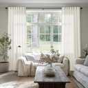 SHINELAND 90 Inch Curtains Long,Sheer Linen Farmhouse Semi Light Filtering Pleated Curtains 90 Inch Length 2 Panel Set for Living Room,Cream (50"W x 90"L (Pack of 2), Natural)