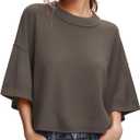 ZDC Women's Oversized Sweaters Summer 3/4 Sleeve Casual Cropped Tops Lightweight Loose Fit Knit Pullover (Brown), S