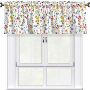 Spring Valances for Windows - Floral Cafe Curtains Colorful Flower Short Curtains for Living Room Bathroom Bedroom Basement