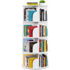 SpaceAid 4 Tier Rotating Bookshelf Tower, Spinning Bookcase Lazy Susan, Revolving 360 Book Shelf Storage Round Carousel, Vertical Rotate Turning Spiral Corner Organizer, White
