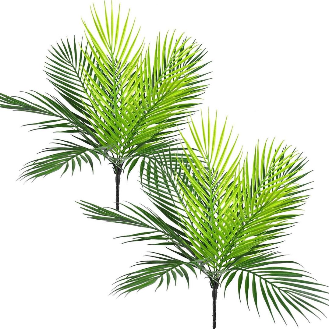 Artificial Palm Plants, Plastic Tropical Palm Tree Shrubs Fake Greenery Decor for Outdoor Indoor Home Garden Verandah Party Wedding Table Centerpieces DIY Christmas Decoration Planter Filler 2 Pack