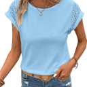 Bliwov Womens Tops Lace Cap Sleeve T Shirts, Cute Trendy Casual, Beach Vacation Outfits, Summer Spring Fashion Clothes, Small