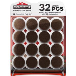 X-PROTECTOR Felt Furniture Pads - 32 PCS 1 1/2" Floor Protectors for Chair and Furniture Feet - Protect Your Hardwood Floors! (Brown, Round)