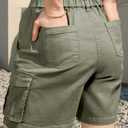 IVIR Bermuda Shorts for Women Cargo Shorts Knee Length 6 Pockets Elastic Waist Long Shorts for Summer Casual (Green, XL)
