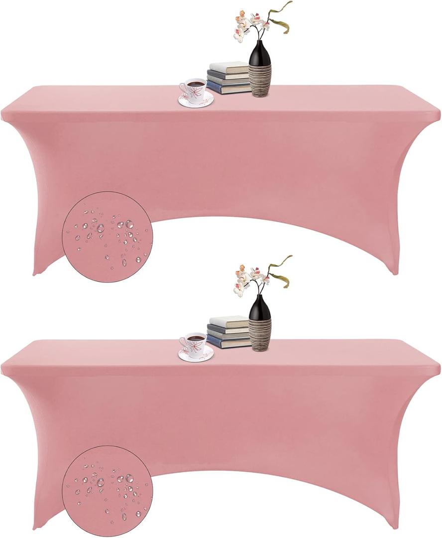 2Pack Spandex Waterproof Table Covers 6ftSpandex 6ft Waterproof Table Cover for Party,Wedding, Banquet, and Events(Dusty Pink) (6FT 2PACK)