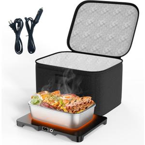 Lunch Bags Built-in Heating Plate - 3-In-1 Portable Electric Lunch Box Works in Car/Truck Lighter Ports and Wall Outlets,12V/24V/110V Mini Oven Food Warmer,Heated for Office Travel Work Meal Reheating (Black)