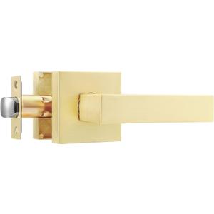 Leydebong 1 Pack Interior Passage Door Handle, Gold Door Knob Interior, Keyless Hallway Closet Door Levers, Heavy Duty Suqare Door Handle Set for Left or Right Handed Doors (Satin Brass)