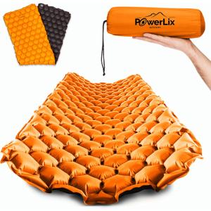 POWERLIX Ultralight Inflatable Camping Sleeping Pad - Camping Mattress for Backpacking, Hiking, Compact Lightweight Sleeping Mat for Camping, Inflation Bag/Repair Kit Included (Orange & Black)