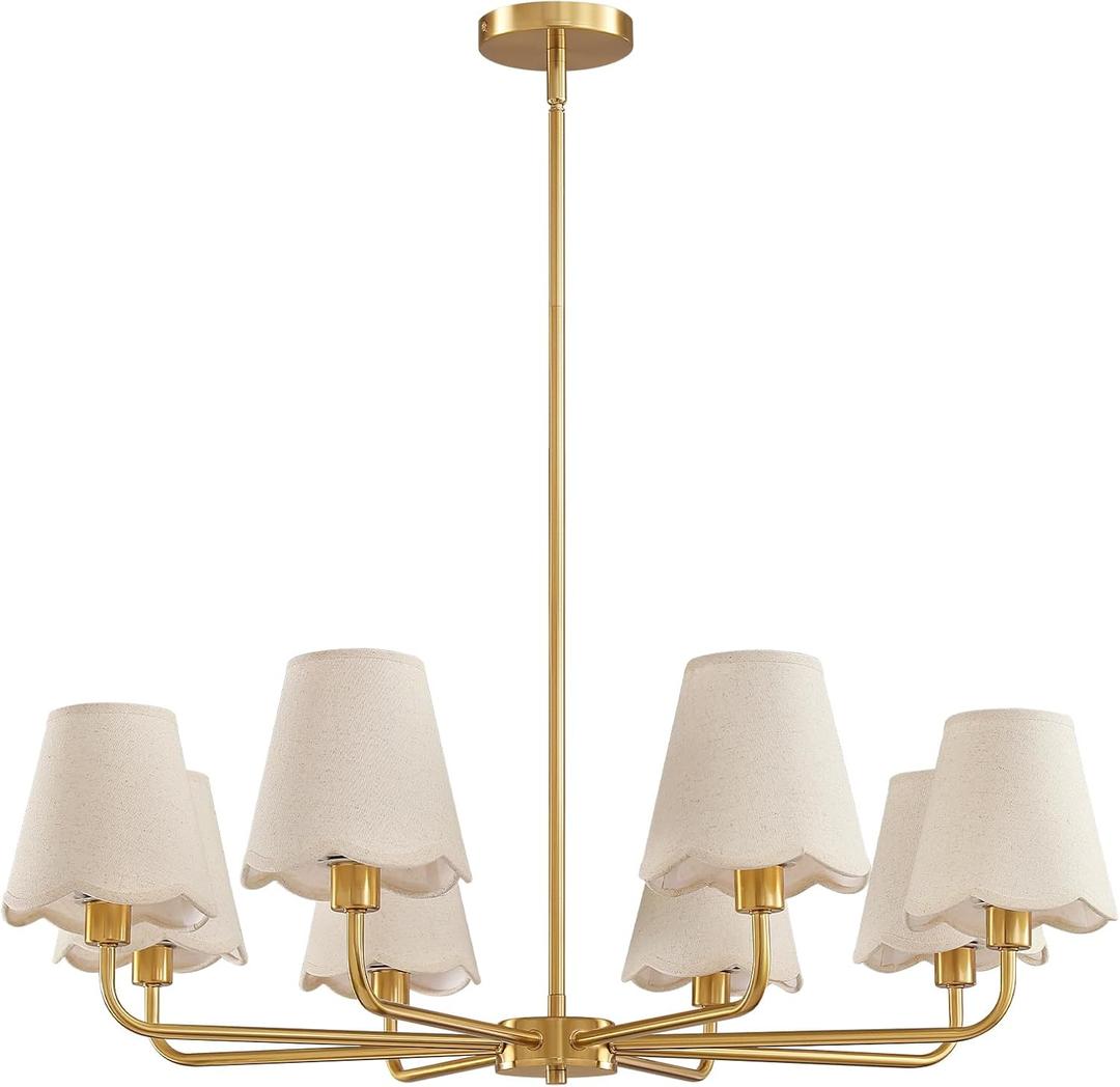 KAISITE Modern Gold Chandelier 8-Light Farmhouse Chandelier for Dining Room Industrial Dining Kitchen Light Fixture Over Table Ceiling Chandelier for Bedroom Living Room Foyer Entryway