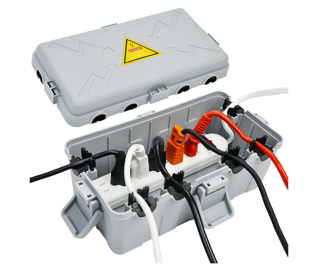 Hrensaw Medium Outdoor Electrical Box(10.6x5.5x4.5inch),Weatherproof Connection Box w/6 Cable Entry,IP54 Waterproof Extension Cord Cover Protect Power Strip,Timer,Plug,Holiday Lights,Grey