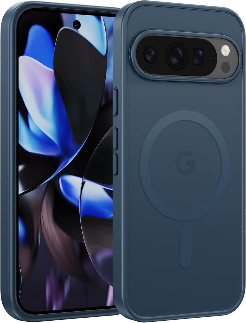 FNTCASE for Google Pixel 9 Case: Google Pixel 9 Pro Magnetic Matte Shockproof Rugged Translucent Phone Cover - Military Grade Drop Proof Sturdy Hard Slim Protective Cases (Blue/6.3 Inch)
