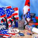144 Pcs Patriotic Gift Bulk 36 American Flag Gift Bags 36 USA Wristbands 36 American Flag Ballpoint Pens 36 Patriotic Brooches Memorial Day Gifts for Independence Day Party Favors