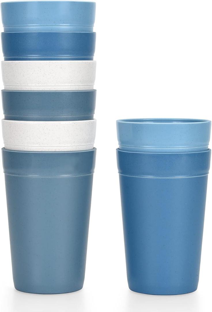 Homestockplus 16 Oz Tumbler Cups,Unbreakable Drinking Cups Microwave and Dishwasher Safe BPA Free Reusable CupSet of 8 (Gradient Blue Grey)
