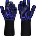 Comsmart BBQ Gloves, 1472F Heat Resistant Silicone Non-Slip Oven Mitts, Long Kitchen Gloves Perfect for Grilling, Cooking, Baking, Cutting, Blue