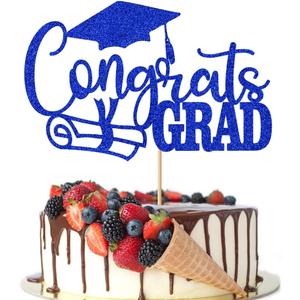 Royal Blue Glitter Congrats Grad Cake Topper,2025 Graduation Cake Topper,Class Of 2025/Graduation Party Decorations/Graduation Cap Cake Topper Decorations
